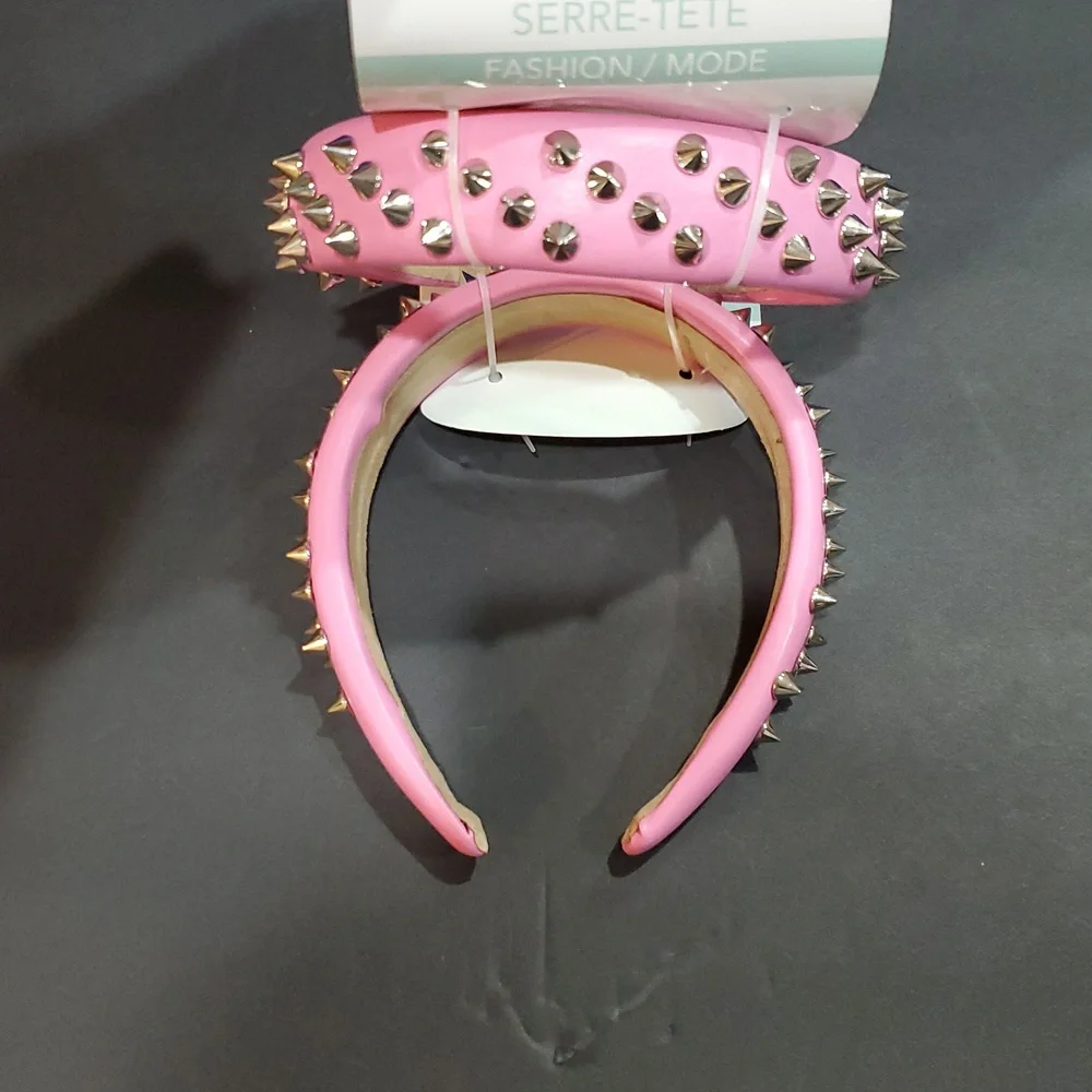 Pink silver studded girly punk goth style‎ pleather headbands 2pack new